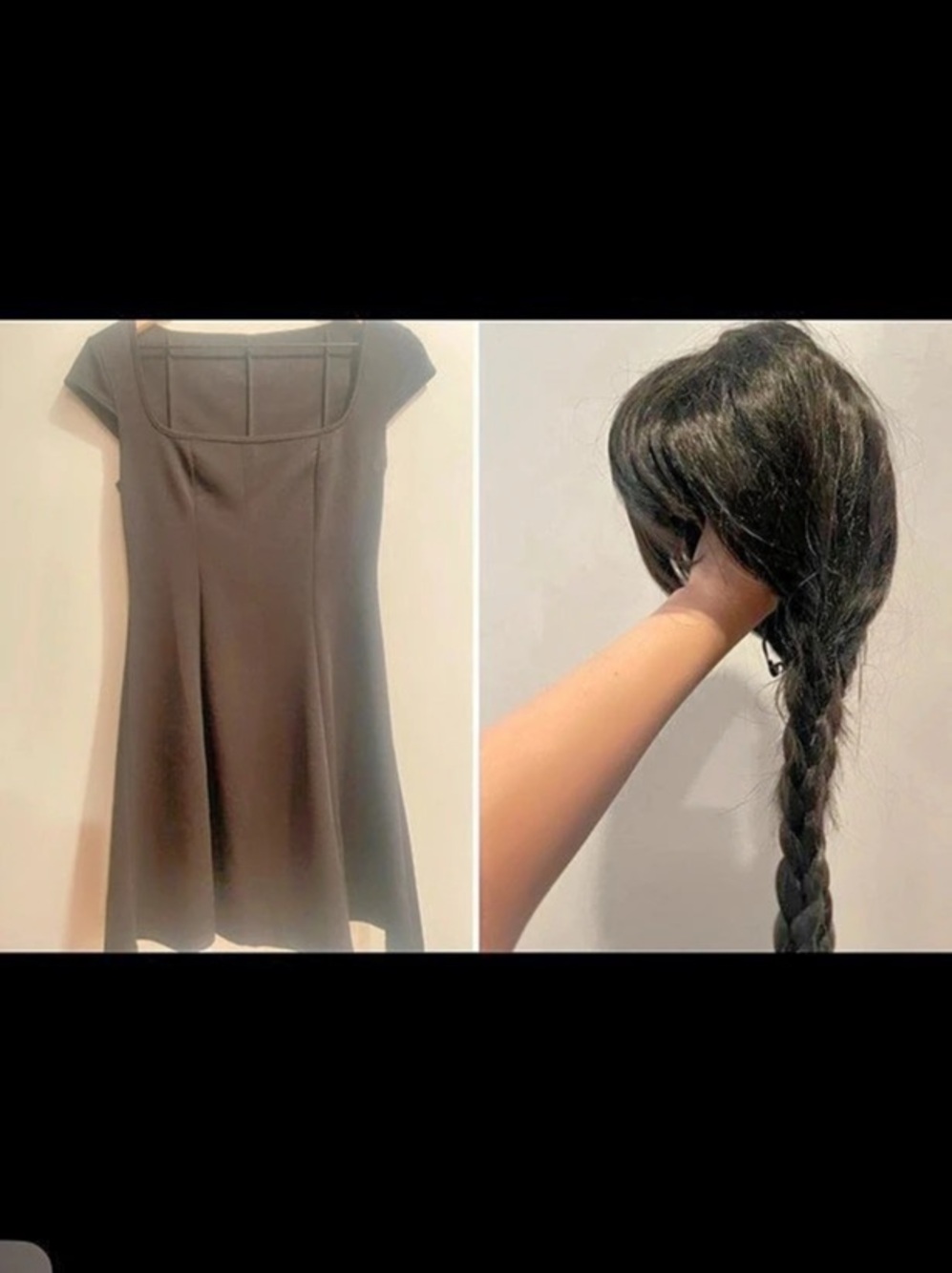 Halloween Wednesday costume dress and a wig